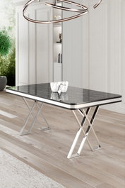 Hanah Home Mesa de Comedor Vals Mármol Negro y Cromo
